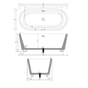 VEROTTI FLORENCE FREESTANDING SOLID SURFACE BATH MATTE WHITE 1700MM