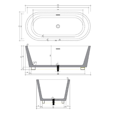 VEROTTI FLORENCE FREESTANDING SOLID SURFACE BATH MATTE WHITE 1700MM