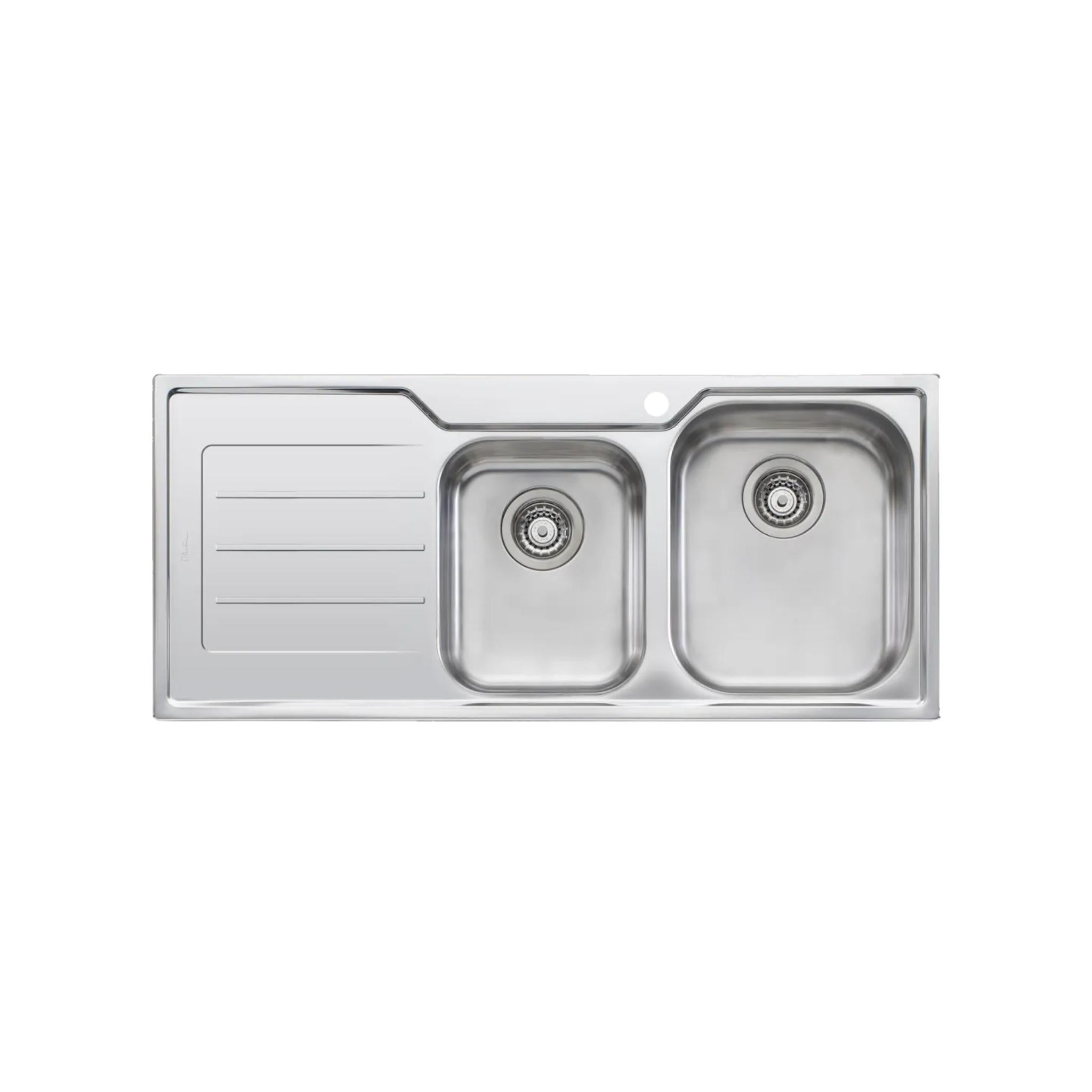 OLIVERI FLINDERS 1 & 3/4 BOWL TOPMOUNT KITCHEN SINK WITH DRAINER STAINLESS STEEL 1080MM