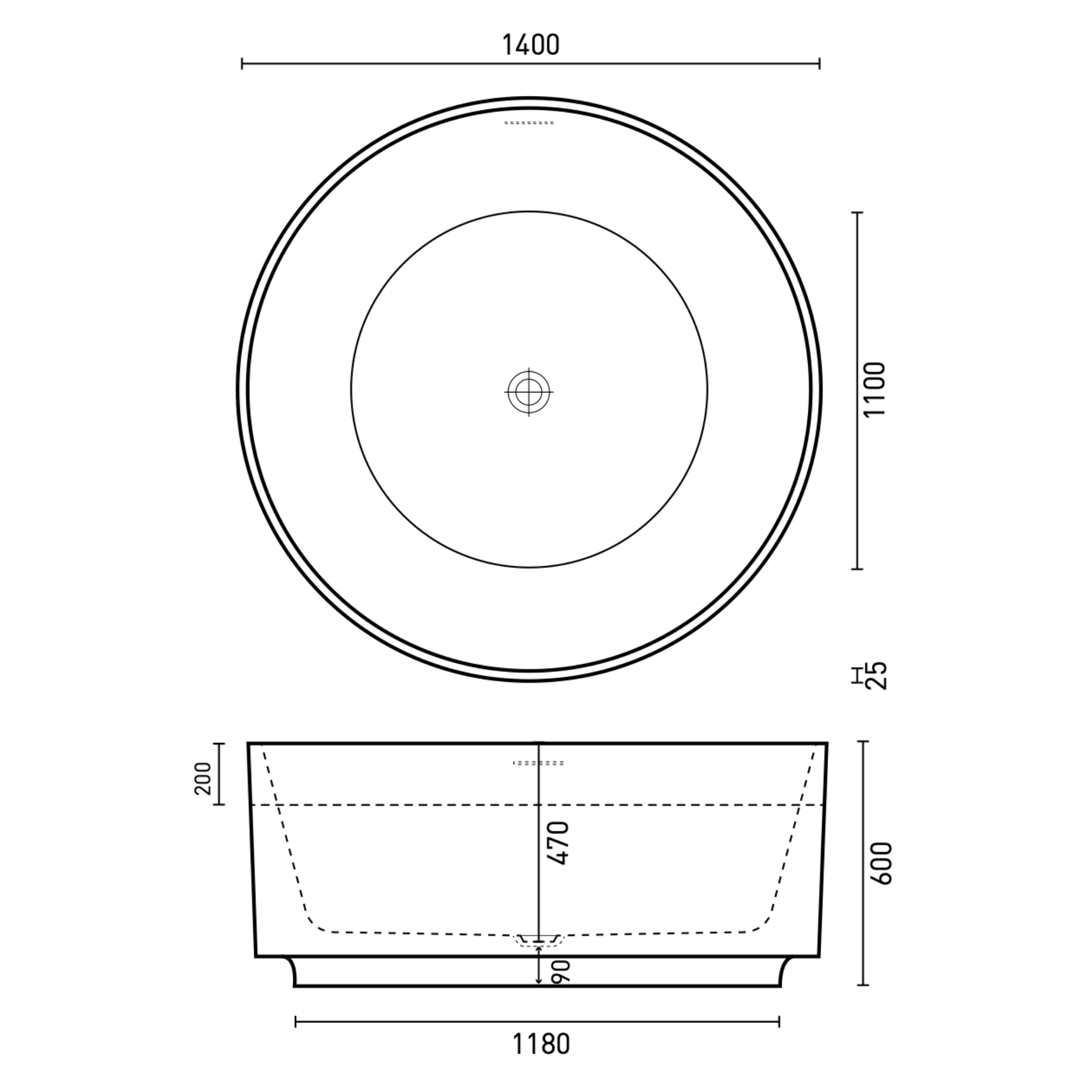 DECINA FLORENCIA FREESTANDING BATH WITH INTEGRATED OVERFLOW GLOSS WHITE 1400MM