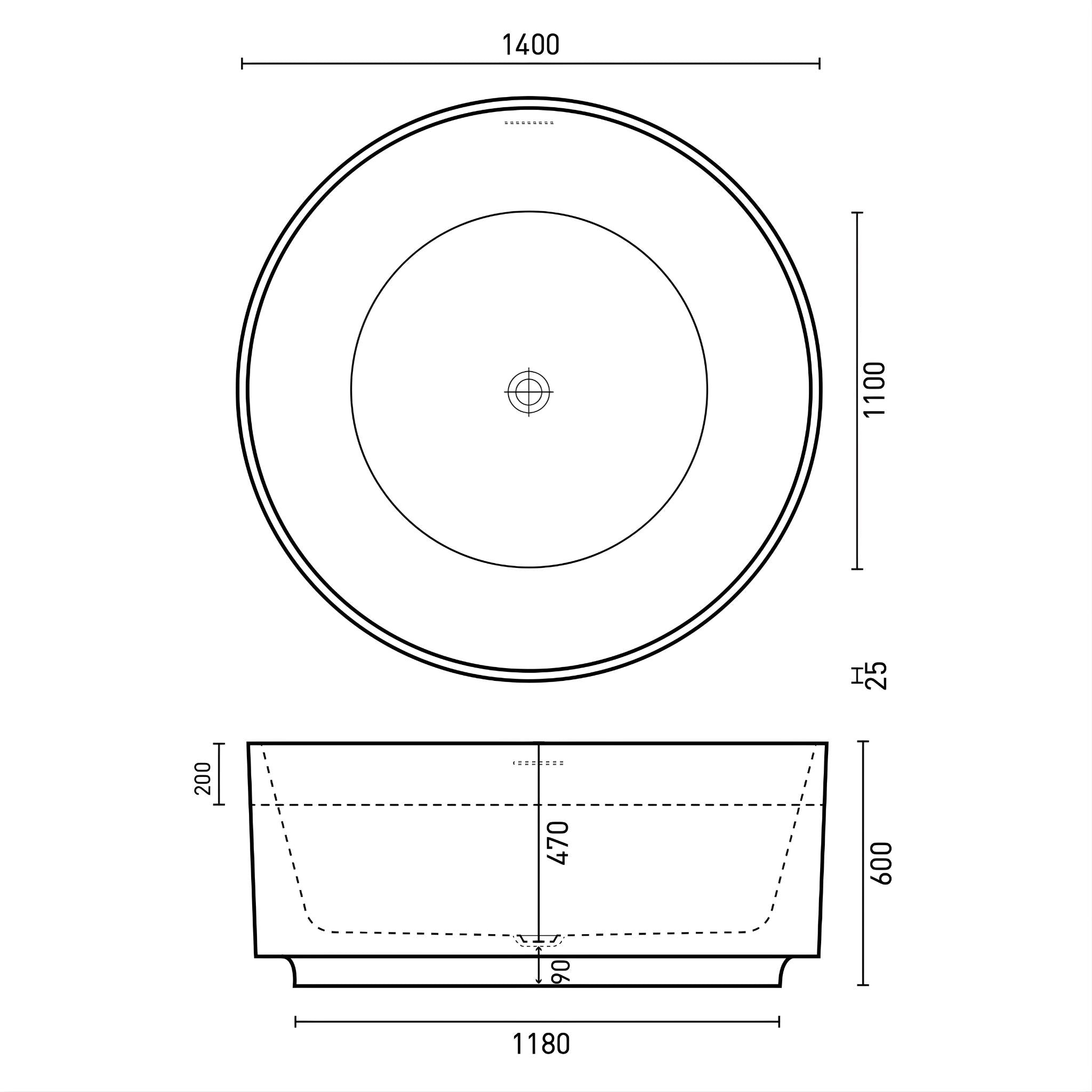 DECINA FLORENCIA FREESTANDING BATH WITH INTEGRATED OVERFLOW GLOSS WHITE 1400MM