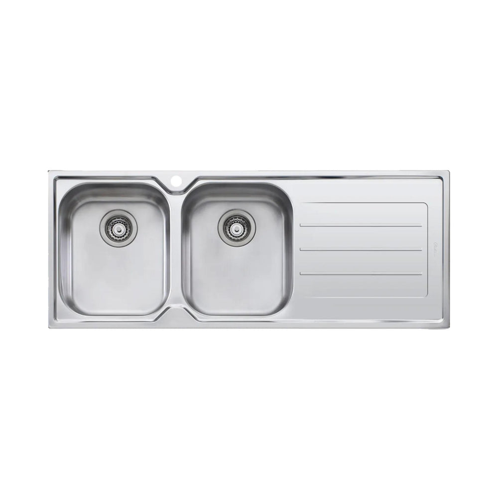 OLIVERI FLINDERS DOUBLE BOWL TOPMOUNT KITCHEN SINK WITH DRAINER STAINLESS STEEL 1200MM