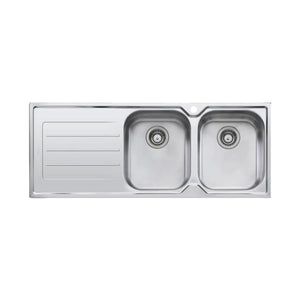 OLIVERI FLINDERS DOUBLE BOWL TOPMOUNT KITCHEN SINK WITH DRAINER STAINLESS STEEL 1200MM