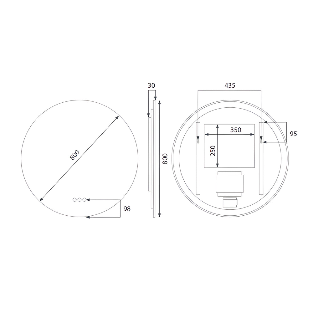 RADIANT HEATING FLESS FRAMELESS OLËK LED MIRROR 800MM