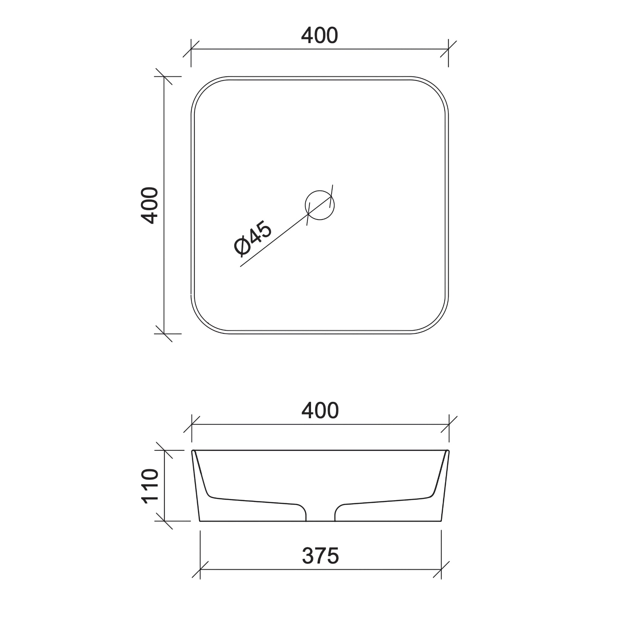 TIMBERLINE FLORENT ABOVE COUNTER BASIN GLOSS WHITE 400MM