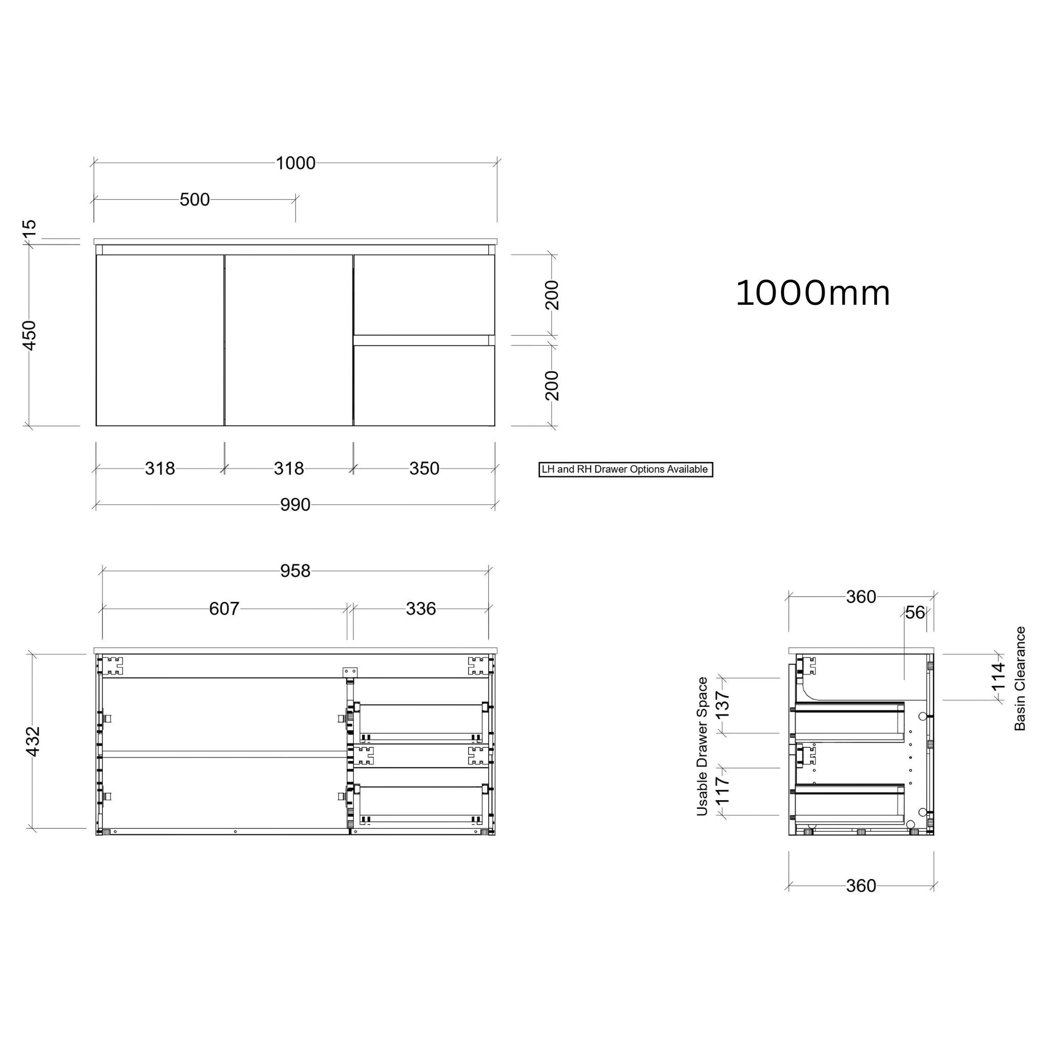 TIMBERLINE FLORIDA ENSUITE SPACE SAVING SINGLE BOWL CUSTOM WALL HUNG VANITY (ALL SIZING)