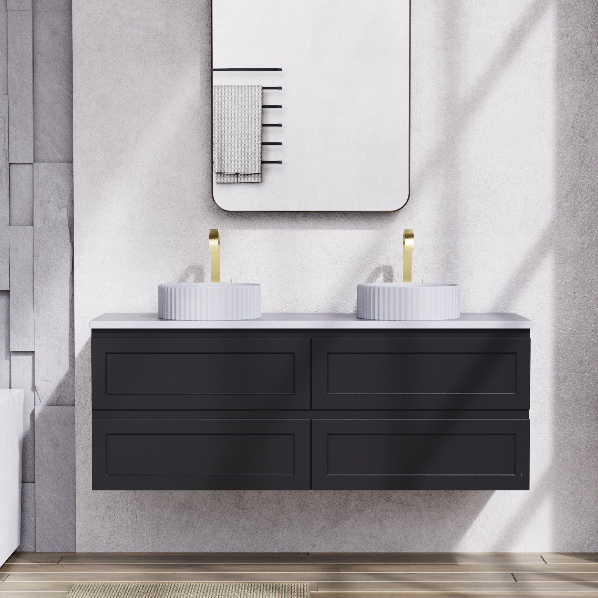 CETO FREMANTLE MATTE BLACK 1500MM DOUBLE BOWL WALL HUNG VANITY