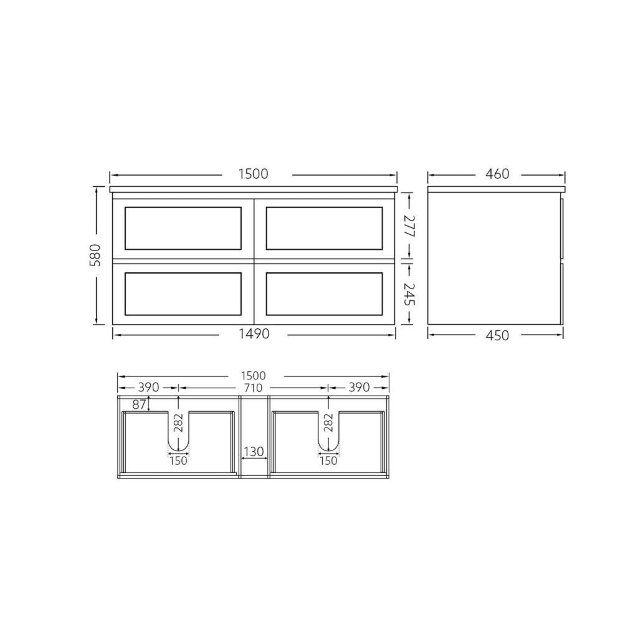 CETO FREMANTLE MATTE BLACK 1500MM SINGLE BOWL WALL HUNG VANITY
