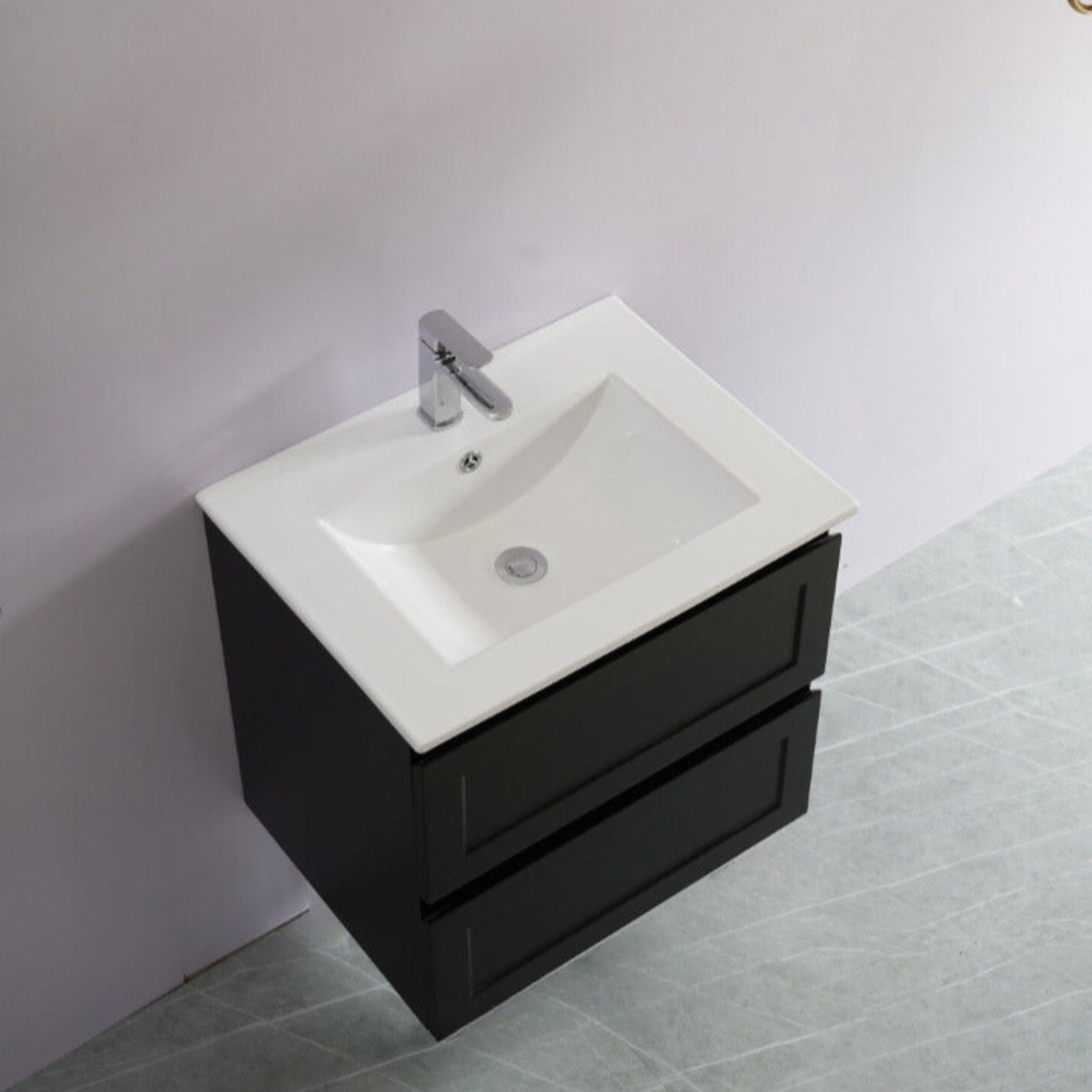 CETO FREMANTLE MATTE BLACK 600MM SINGLE BOWL WALL HUNG VANITY