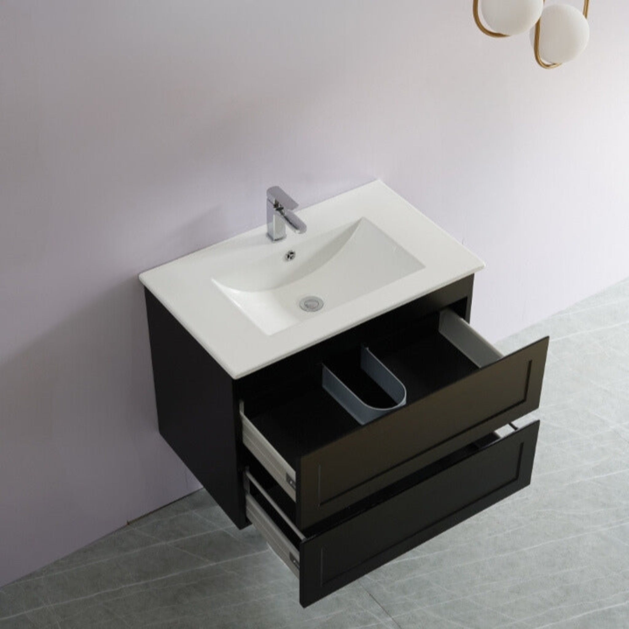 CETO FREMANTLE MATTE BLACK 750MM SINGLE BOWL WALL HUNG VANITY
