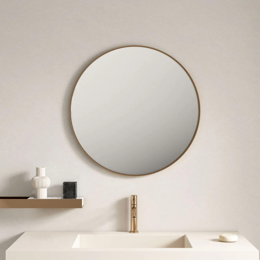 MERCIO ALUMINIUM FRAMED ROUND MIRROR BRUSHED GOLD 600X600MM