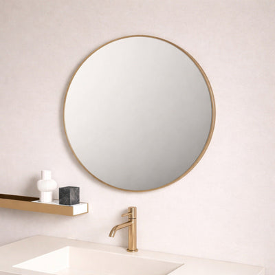 MERCIO ALUMINIUM FRAMED ROUND MIRROR BRUSHED GOLD 750X750MM