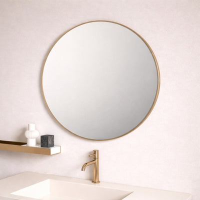 MERCIO ALUMINIUM FRAMED ROUND MIRROR BRUSHED GOLD 900X900MM