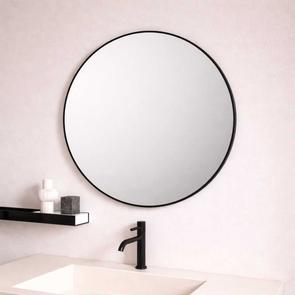 MERCIO ALUMINIUM FRAMED ROUND MIRROR MATTE BLACK 900X900MM