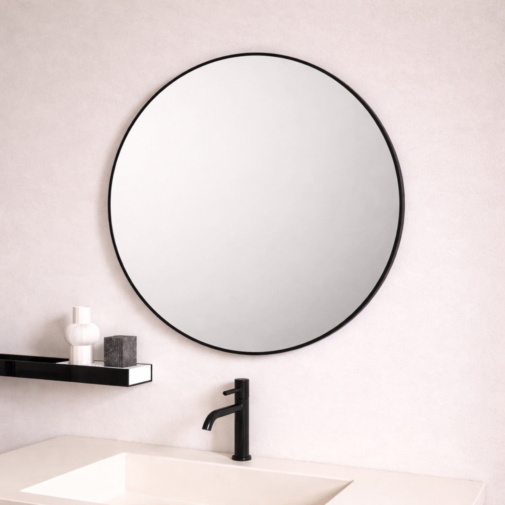MERCIO ALUMINIUM FRAMED ROUND MIRROR MATTE BLACK 900X900MM
