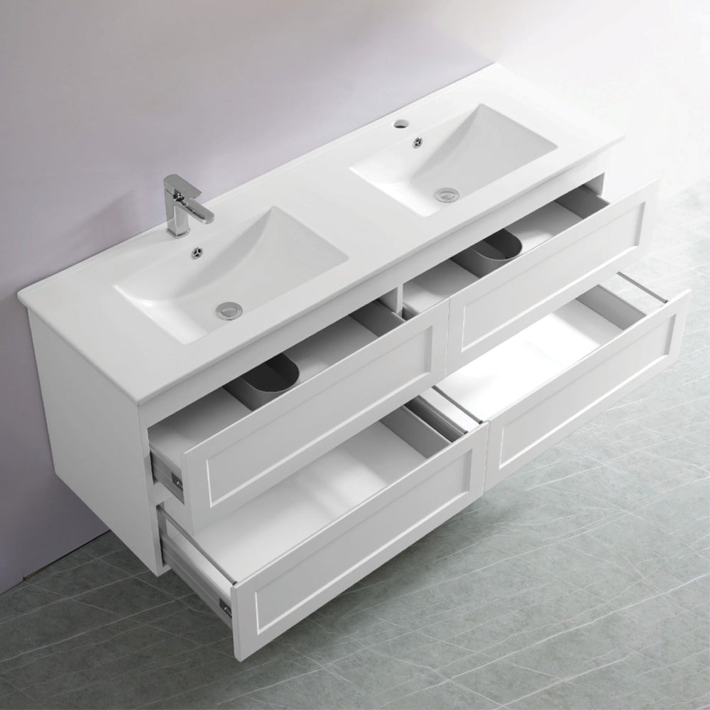 CETO FREMANTLE MATTE WHITE 1500MM DOUBLE BOWL WALL HUNG VANITY