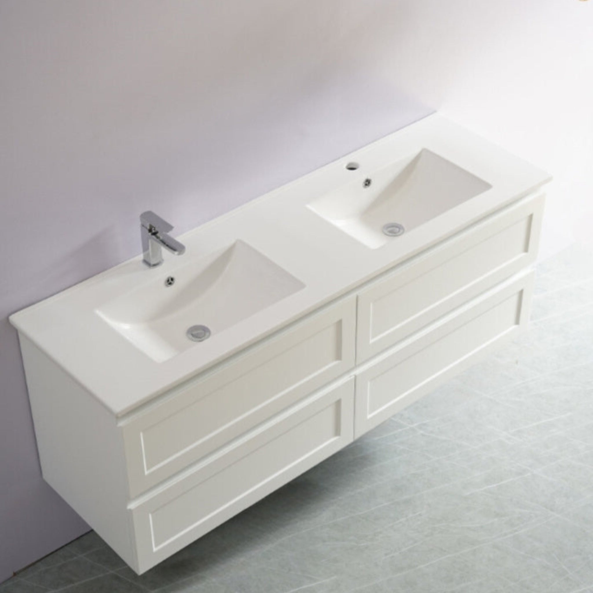CETO FREMANTLE MATTE WHITE 1500MM DOUBLE BOWL WALL HUNG VANITY