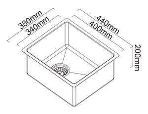 SCHOCK ALFRESCO SINGLE BOWL KITCHEN SINK STAINLESS STEEL 440MM