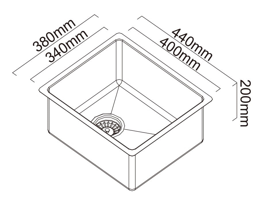 ABEY ALFRESCO SINGLE BOWL KITCHEN SINK STAINLESS STEEL 440MM
