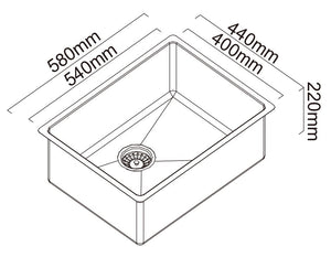 SCHOCK ALFRESCO LARGE SINGLE BOWL KITCHEN SINK STAINLESS STEEL 580MM