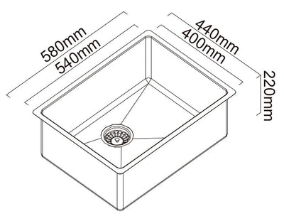 SCHOCK ALFRESCO LARGE SINGLE BOWL KITCHEN SINK STAINLESS STEEL 580MM