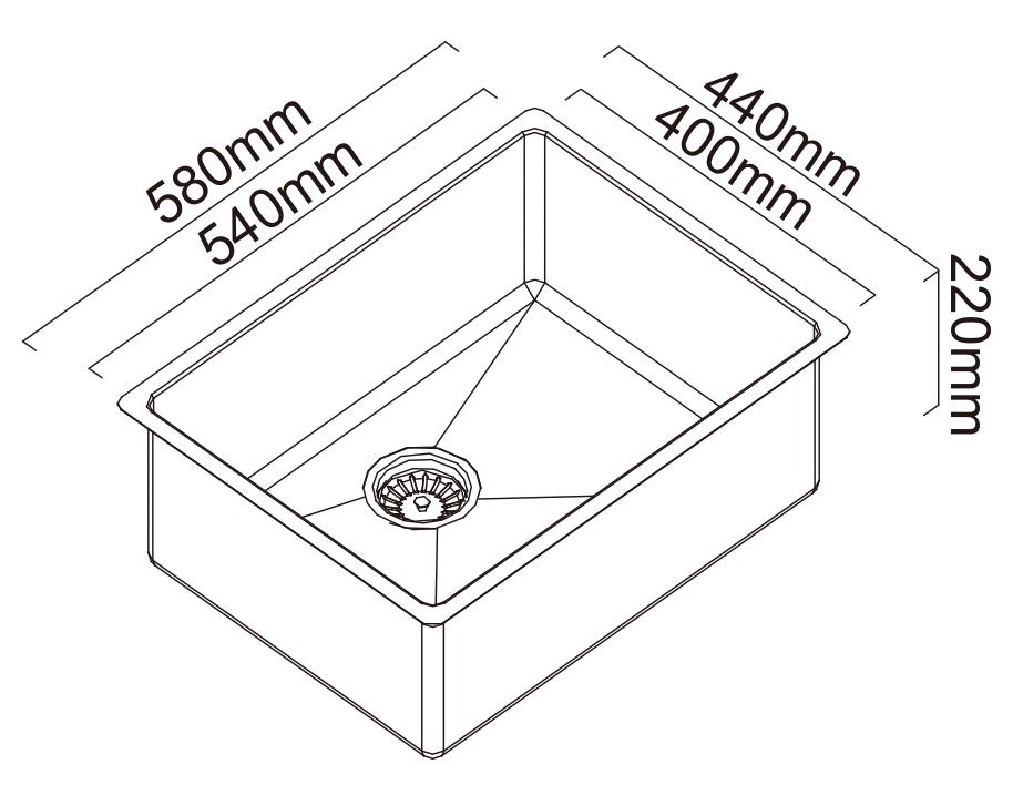 ABEY ALFRESCO LARGE SINGLE BOWL KITCHEN SINK STAINLESS STEEL 580MM