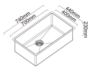 SCHOCK ALFRESCO LARGE SINGLE BOWL KITCHEN SINK STAINLESS STEEL 740MM