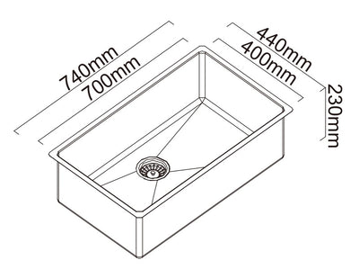 SCHOCK ALFRESCO LARGE SINGLE BOWL KITCHEN SINK STAINLESS STEEL 740MM
