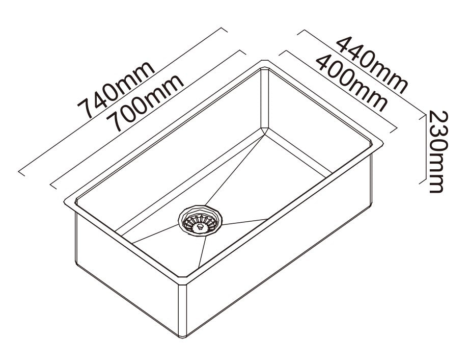 ABEY ALFRESCO LARGE SINGLE BOWL KITCHEN SINK STAINLESS STEEL 740MM