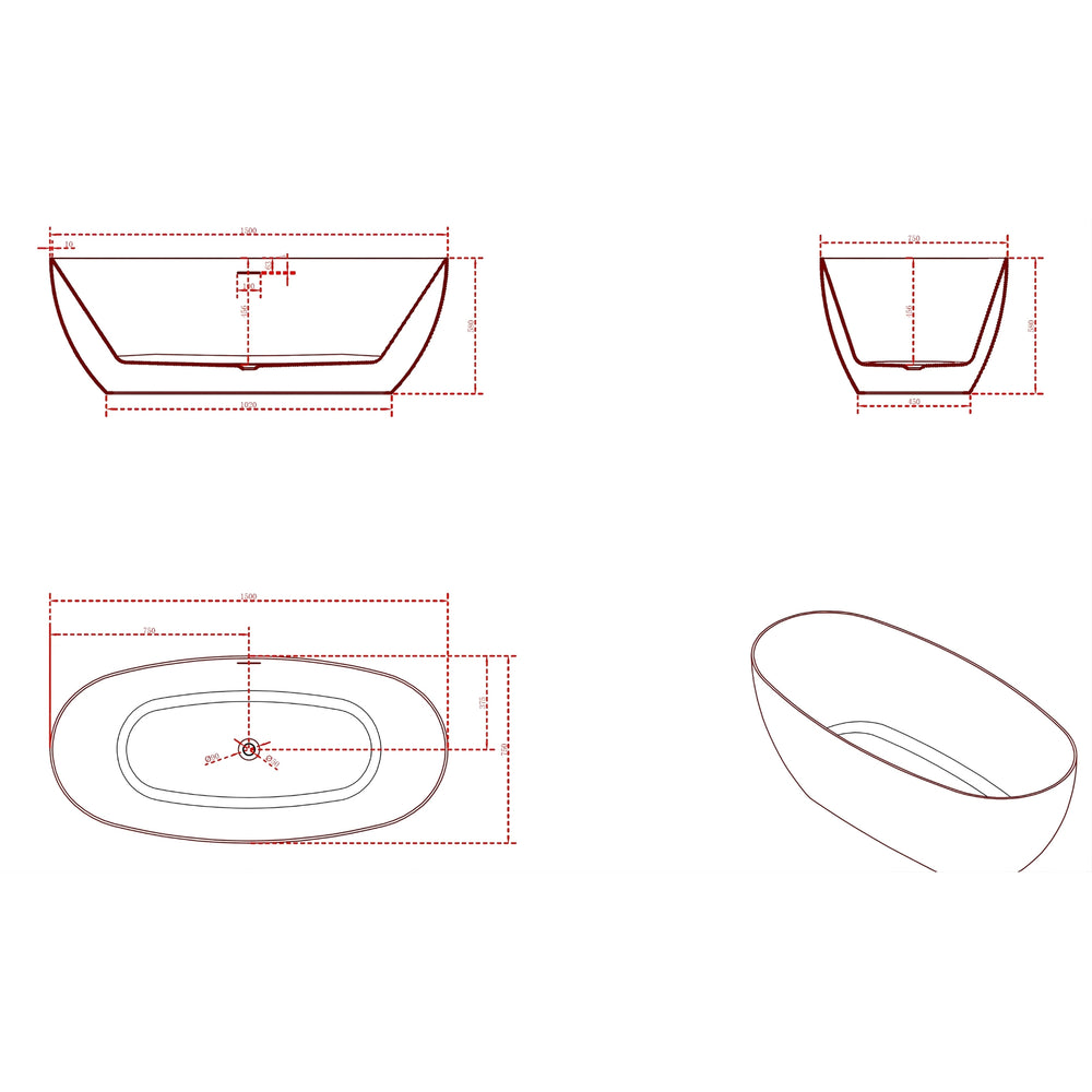 BROADWAY FS12 FREESTANDING BATH WHITE (AVAILABLE IN 1500MM AND 1700MM)