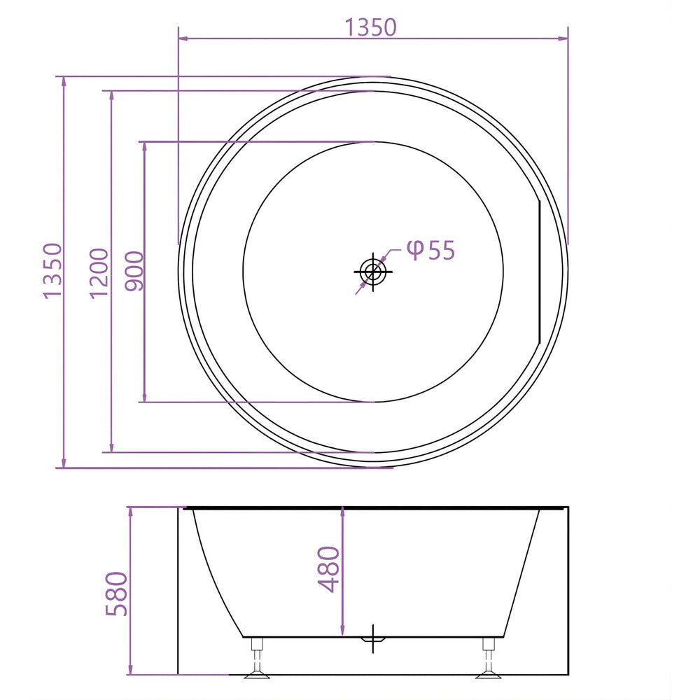 BROADWAY FS19 FREESTANDING BATHTUB GLOSS WHITE (AVAILABLE IN 1350MM AND 1400MM)