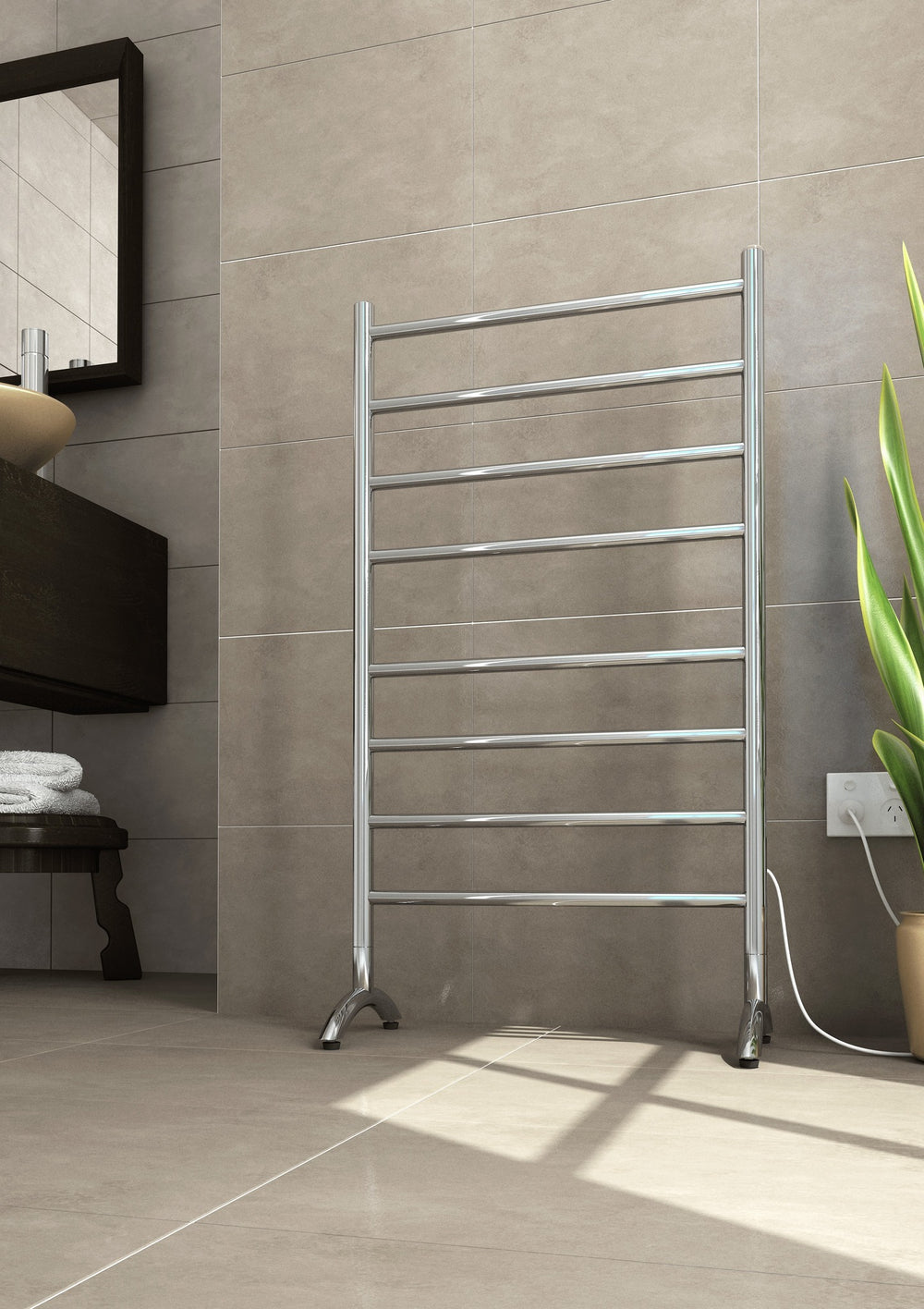 THERMOGROUP STRAIGHT ROUND FREE-STANDING HEATED TOWEL RAIL 600MM