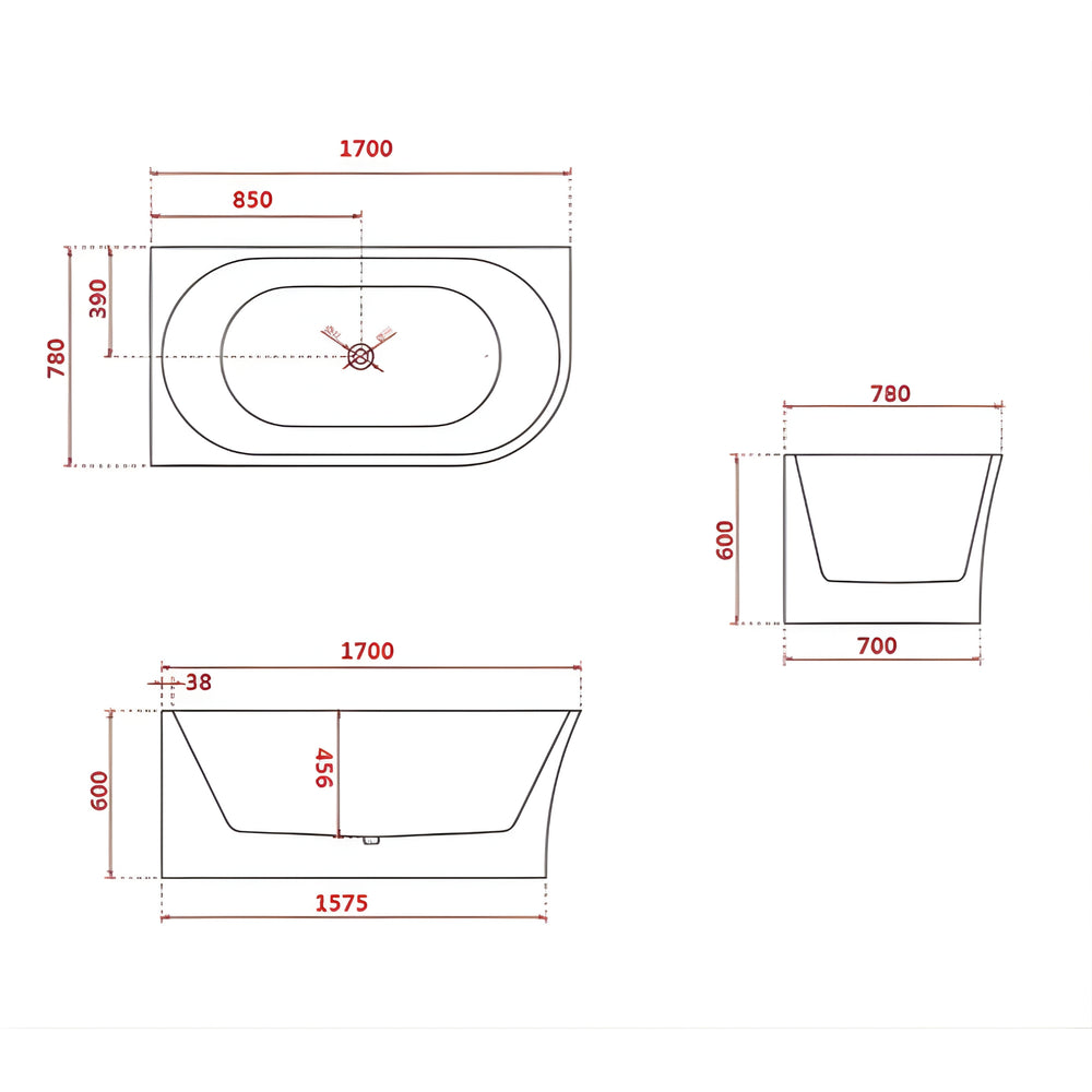 BROADWAY FS7 FREESTANDING LEFT CORNER SPA BATHTUB GLOSS WHITE (AVAILABLE IN 1500MM AND 1700MM) WITH 10 JETS