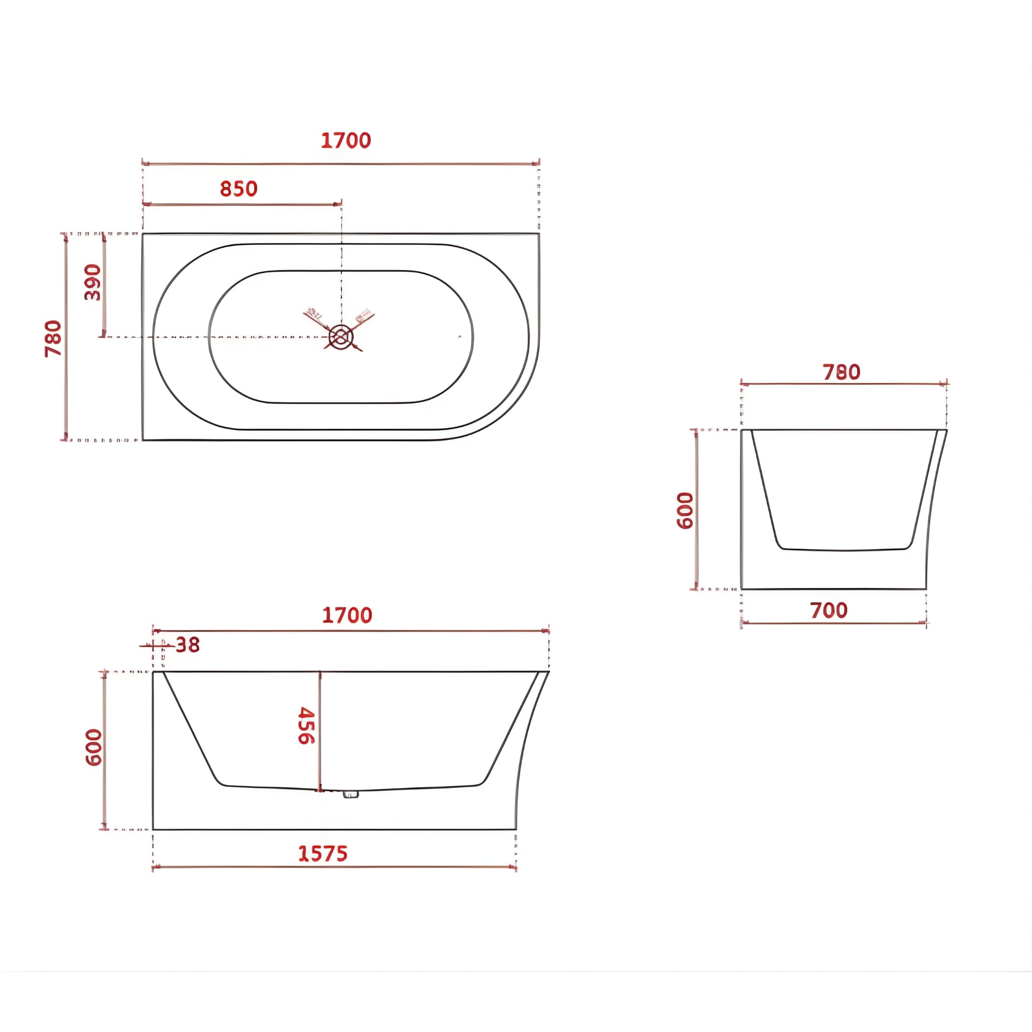 BROADWAY FS7 FREESTANDING LEFT CORNER SPA BATHTUB GLOSS WHITE (AVAILABLE IN 1500MM AND 1700MM) WITH 10 JETS