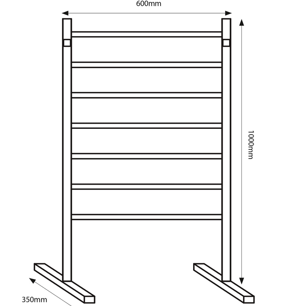 RADIANT HEATING 7-BARS FREESTANDING HEATED TOWEL RAIL CHROME 90WATTS 600MM
