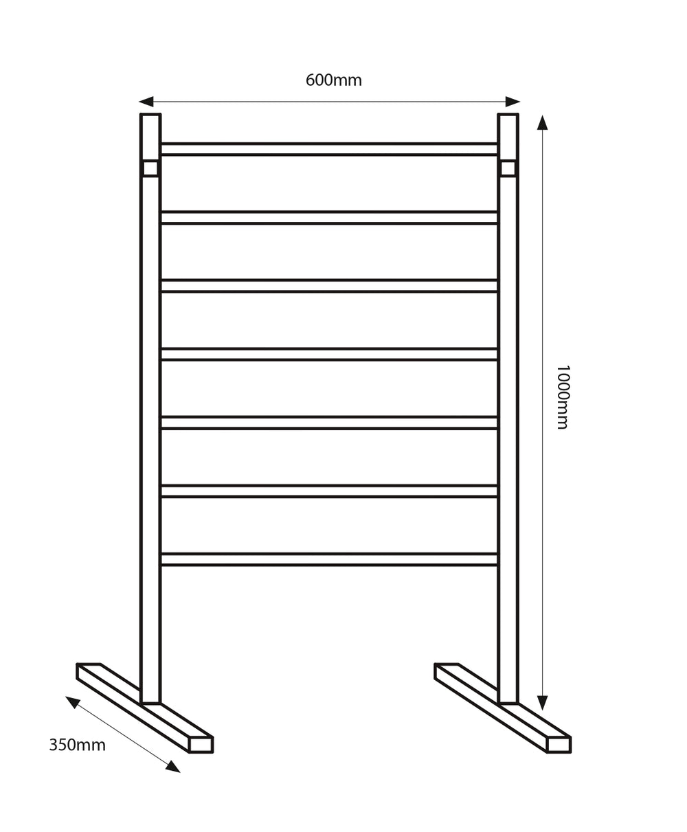 RADIANT HEATING 7-BARS FREESTANDING HEATED TOWEL RAIL CHROME 90WATTS 600MM