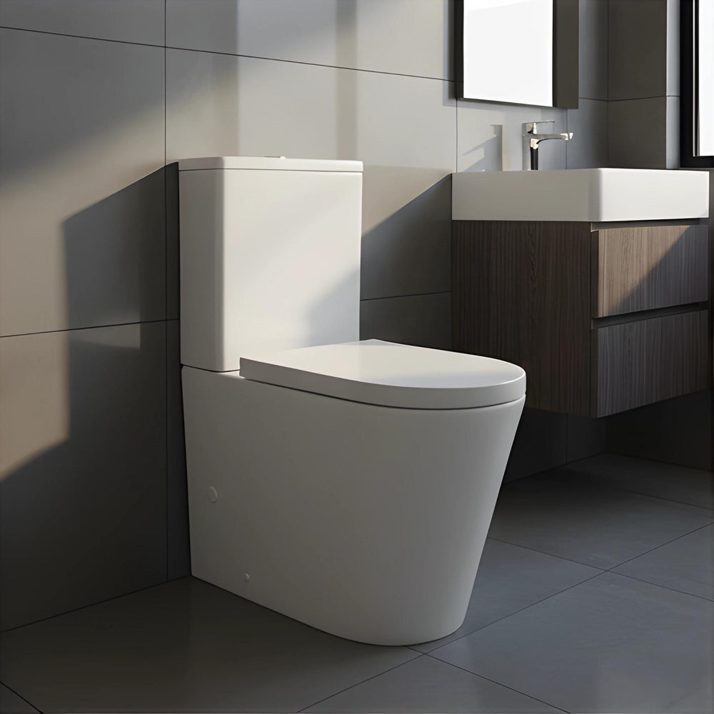 TURNER HASTINGS FINO RIMLESS WHISPERFLUSH BACK TO WALL TOILET SUITE WITH THICK SEAT MATTE WHITE