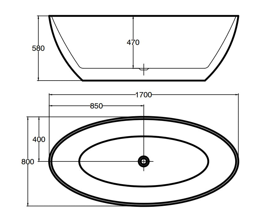 RIVA FANTA FREESTANDING BATHTUB GLOSS WHITE 1700MM