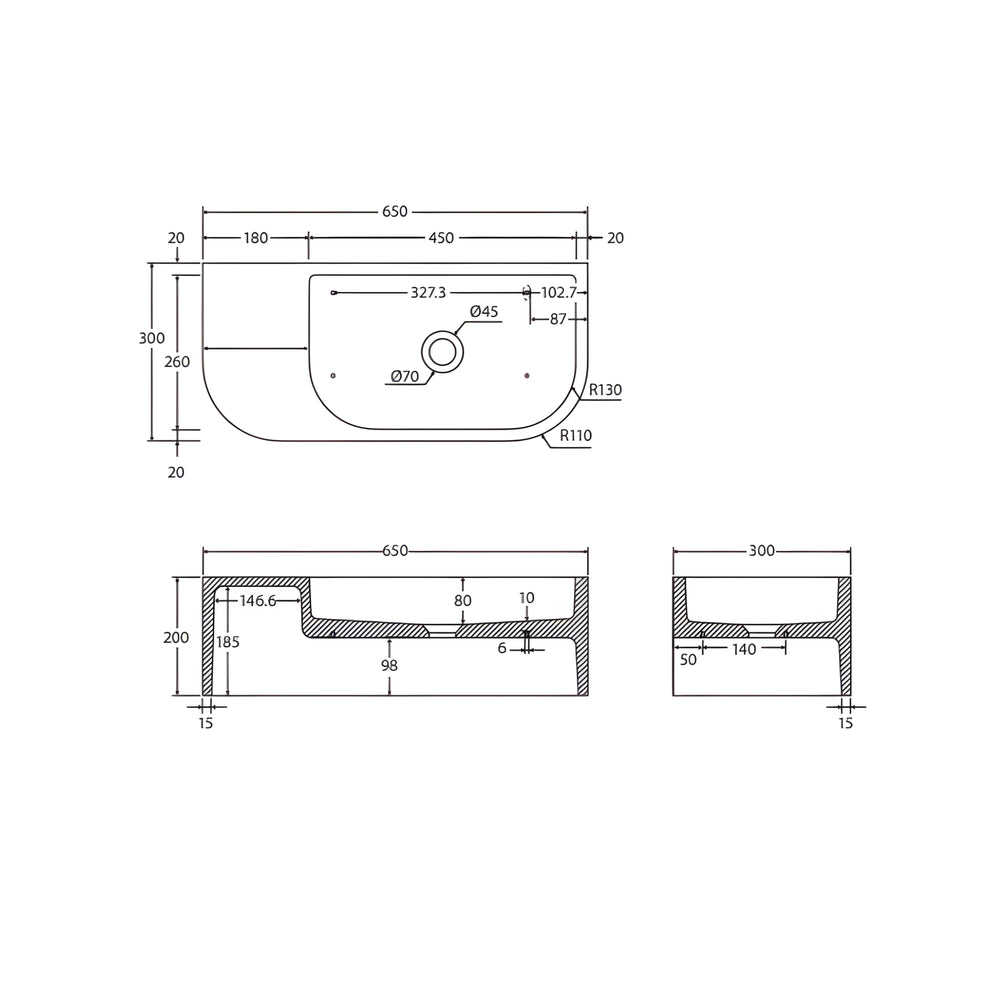FIENZA BLANCA CONCRETE WALL HUNG BASIN SAGE 650MM