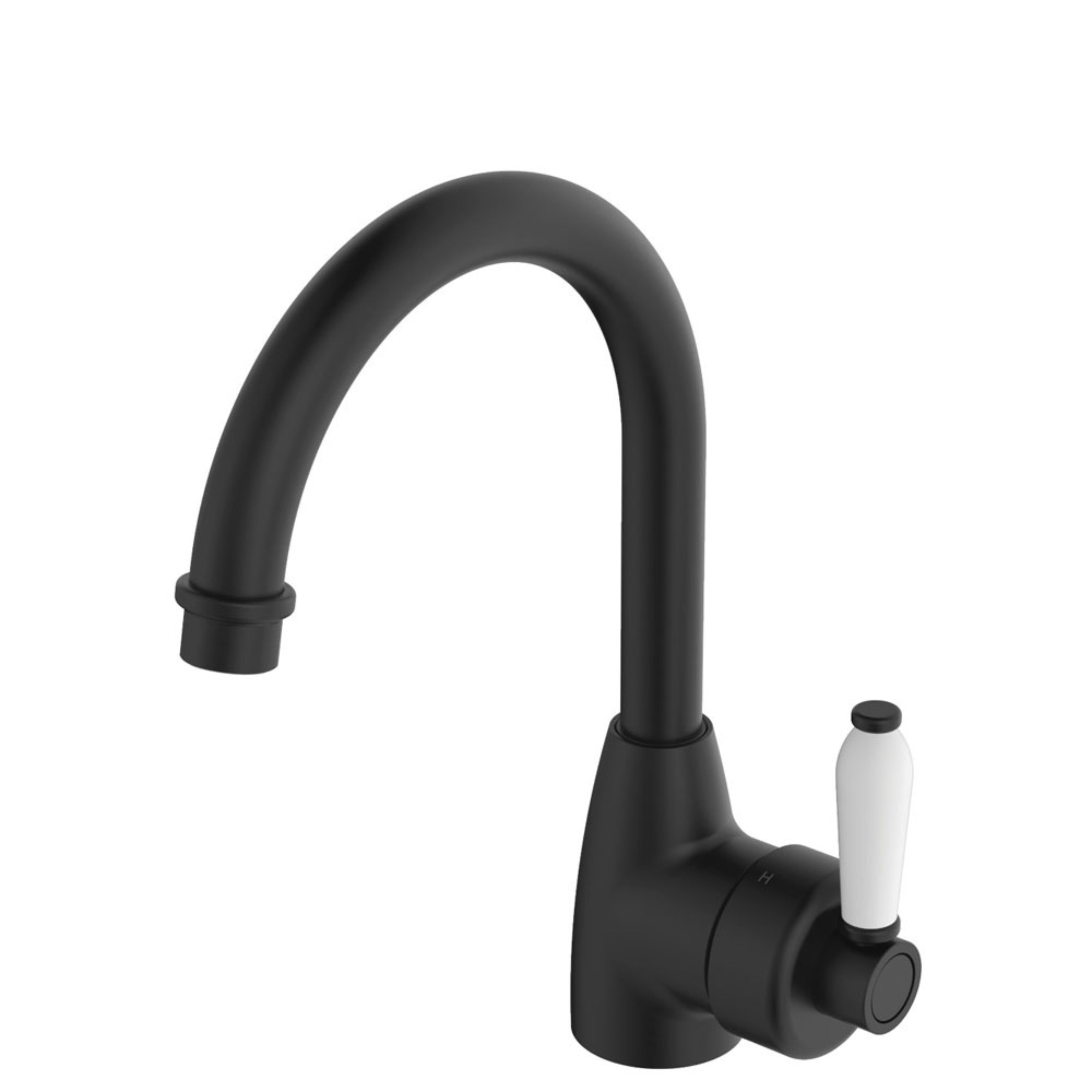 FIENZA ELEANOR GOOSENECK BASIN MIXER 264MM CERAMIC HANDLE MATTE BLACK