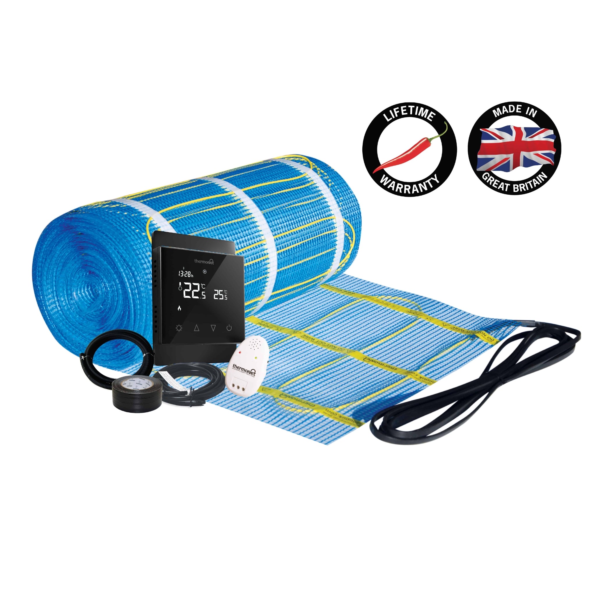 THERMOGROUP THERMONET 150W/M² UNDERTILE HEATING KIT WITH BLACK THERMOSTAT