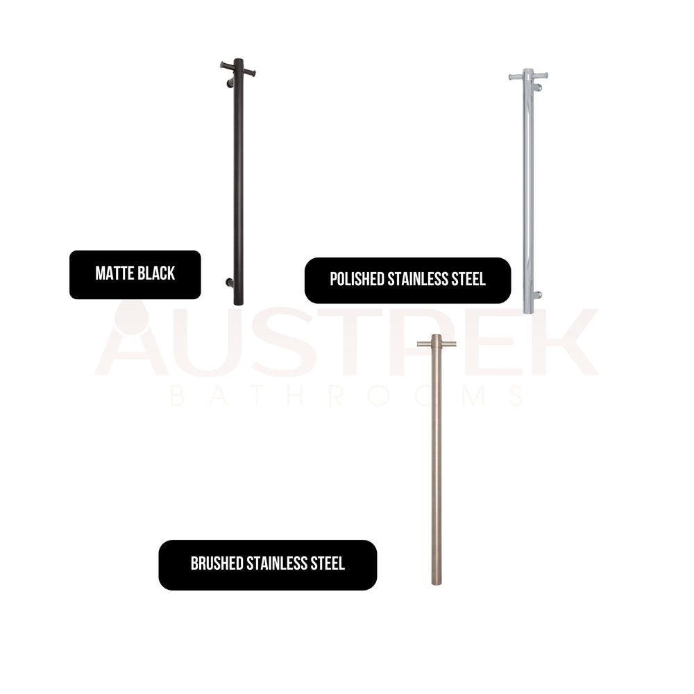 THERMOGROUP ROUND NON-HEATED VERTICAL SINGLE TOWEL RAIL BRUSHED STAINLESS STEEL 142MM
