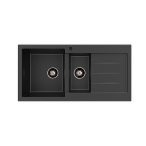 FIENZA KURO GRANITE DOUBLE BOWL KITCHEN SINK WITH DRAINER AND TAP HOLE 1000MM