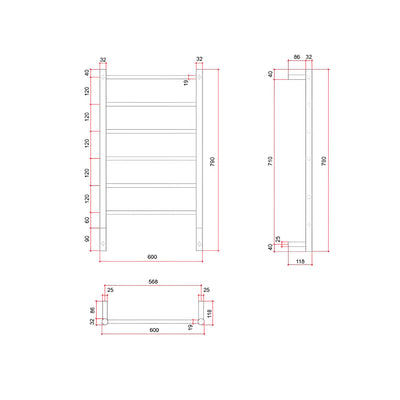 THERMOGROUP SPARTAN LIQUID-FILLED 6-BAR ROUND LADDER HEATED TOWEL RAIL POLISHED STAINLESS STEEL 600MM (CUSTOM PLATED FINISH)