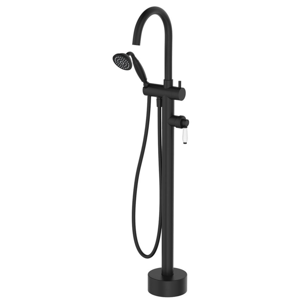 FIENZA ELEANOR FLOOR STANDING BATH MIXER WITH HAND SHOWER CERAMIC HANDLE MATTE BLACK