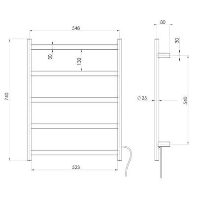PHOENIX 5-FLAT BARS HEATED TOWEL LADDER CHROME 548MM