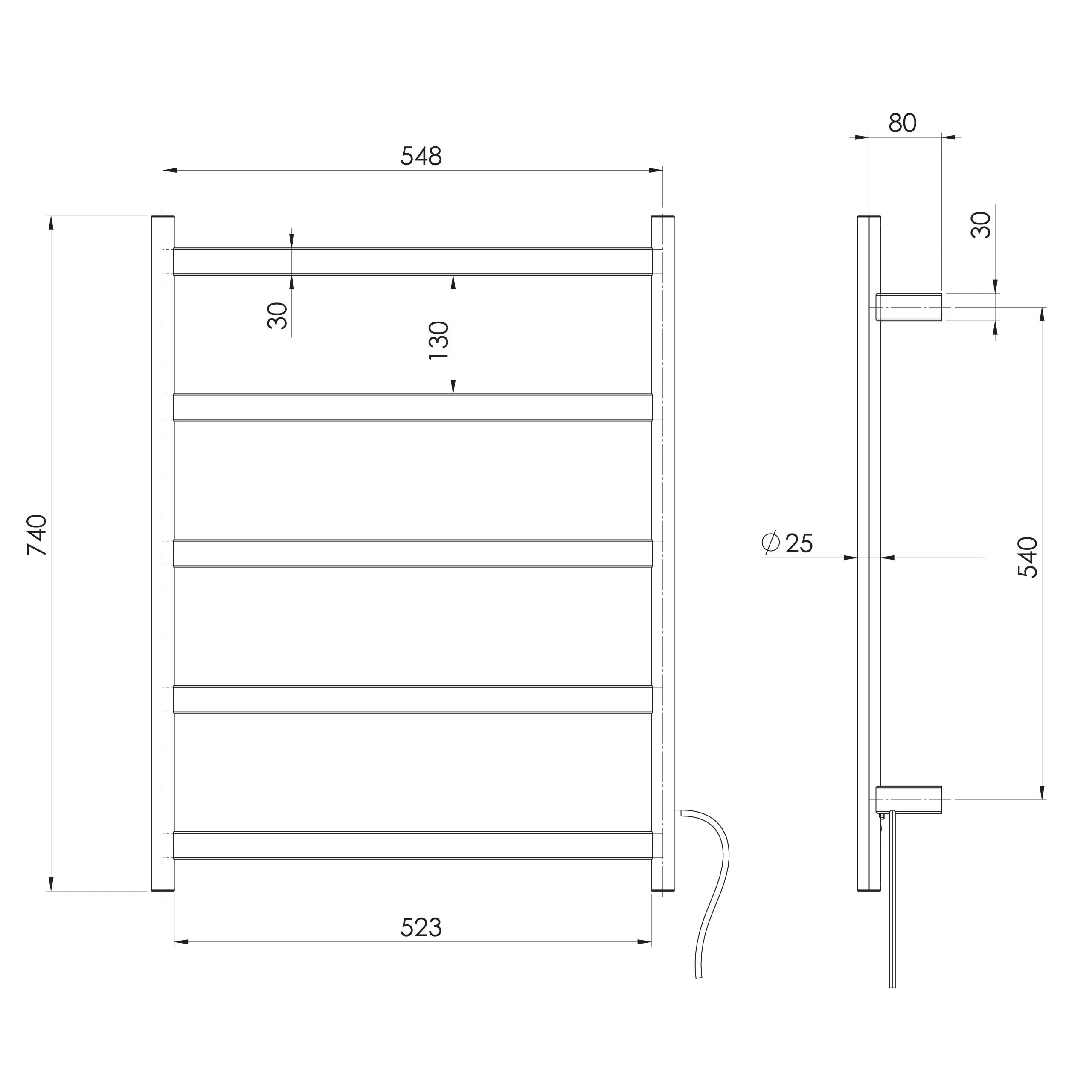 PHOENIX 5-FLAT BARS HEATED TOWEL LADDER BRUSHED CARBON 548MM