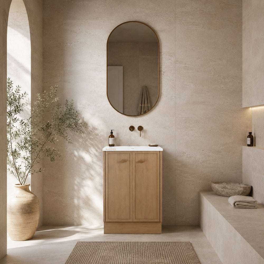 RIVA TOFINO COASTAL OAK 600MM SINGLE BOWL FLOOR STANDING VANITY WITH KICKBOARD