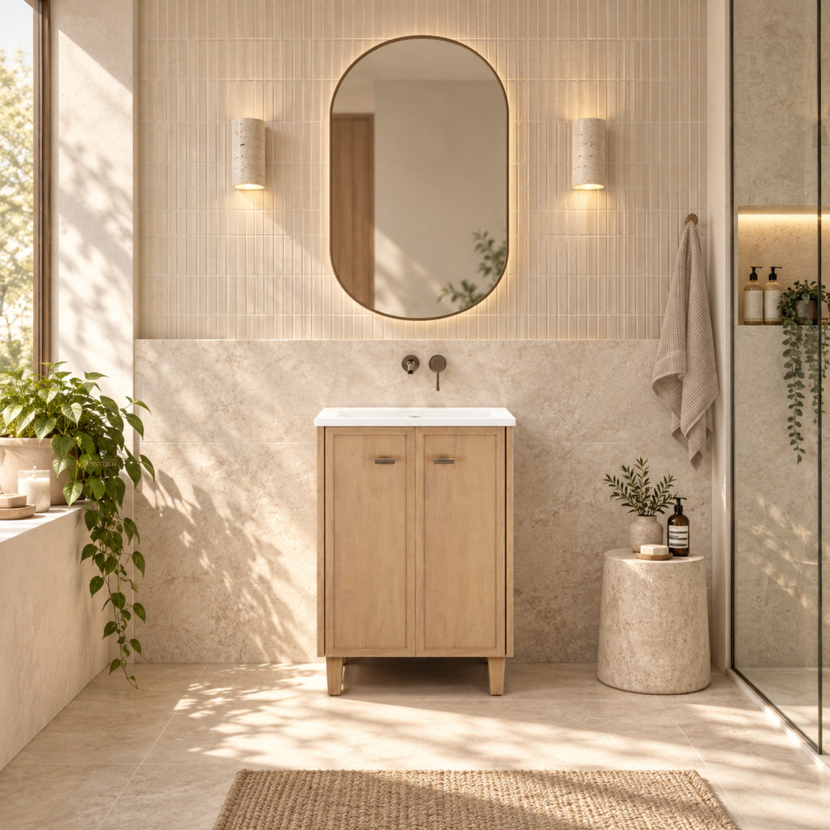 RIVA TOFINO COASTAL OAK 600MM SINGLE BOWL FLOOR STANDING VANITY