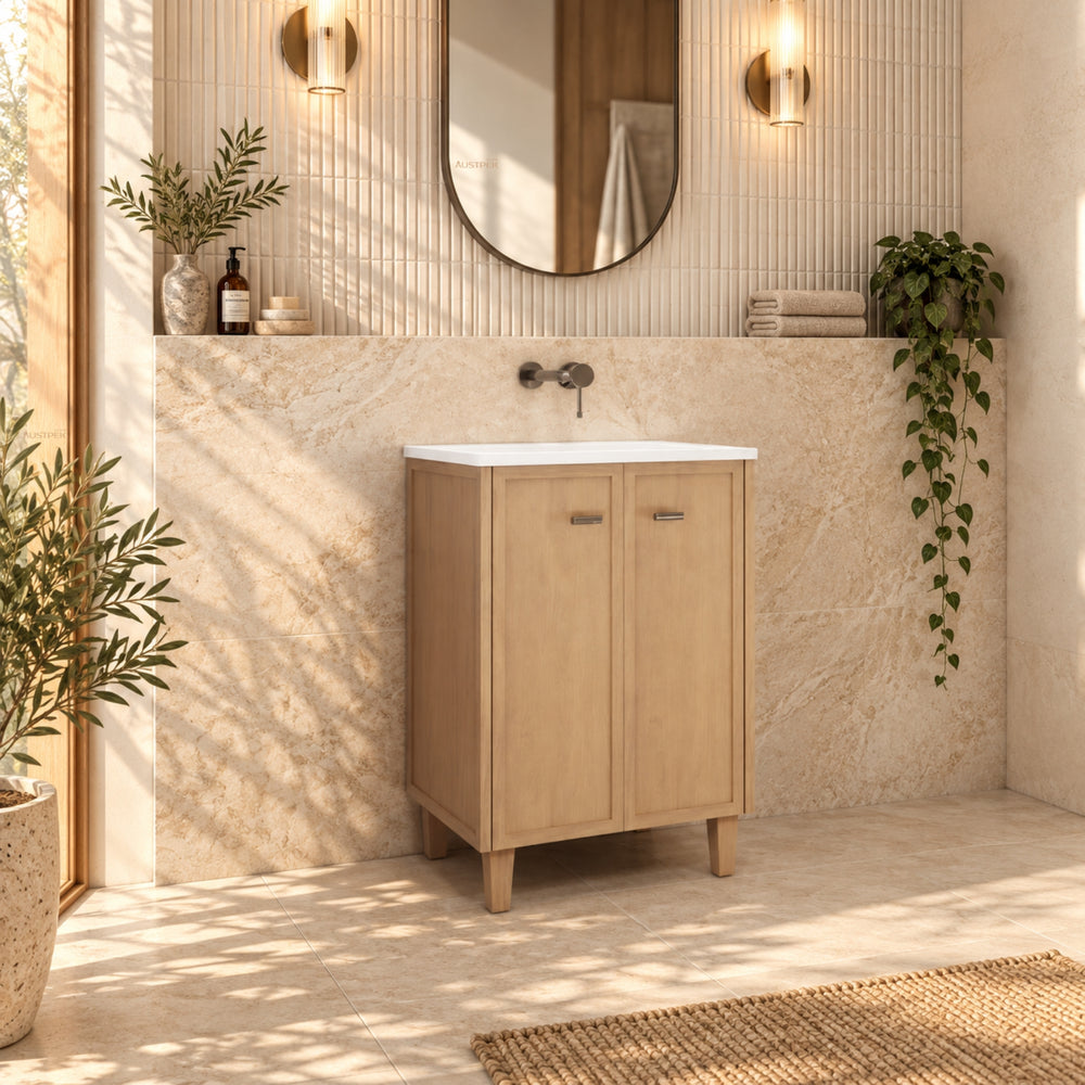 RIVA TOFINO COASTAL OAK 600MM SINGLE BOWL FLOOR STANDING VANITY